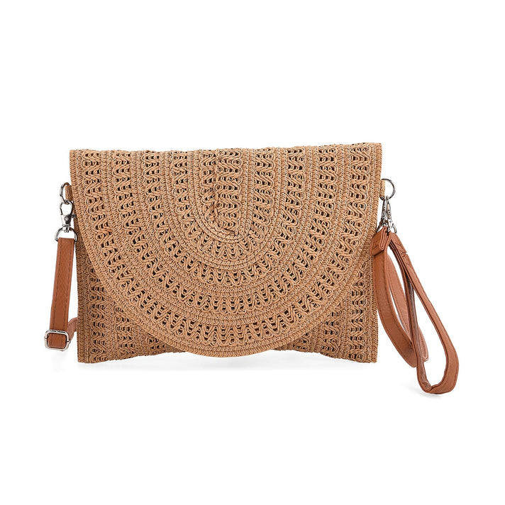 Bohemian Style Woven Clutch with Long Adjustable Strap - Khaki 8036303 1