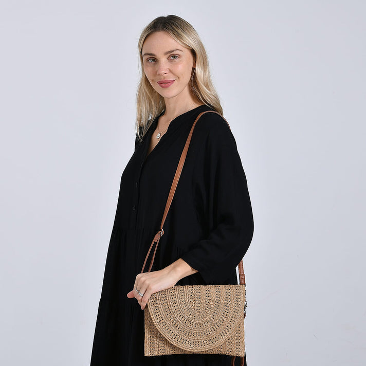 Bohemian Style Woven Clutch with Long Adjustable Strap - Khaki 8036303 2