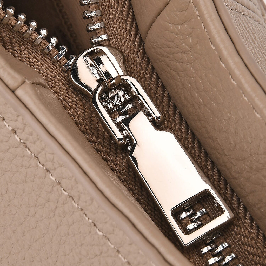 Genuine Leather Slouchy Shoulder Bag - Beige