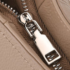Genuine Leather Slouchy Shoulder Bag - Beige