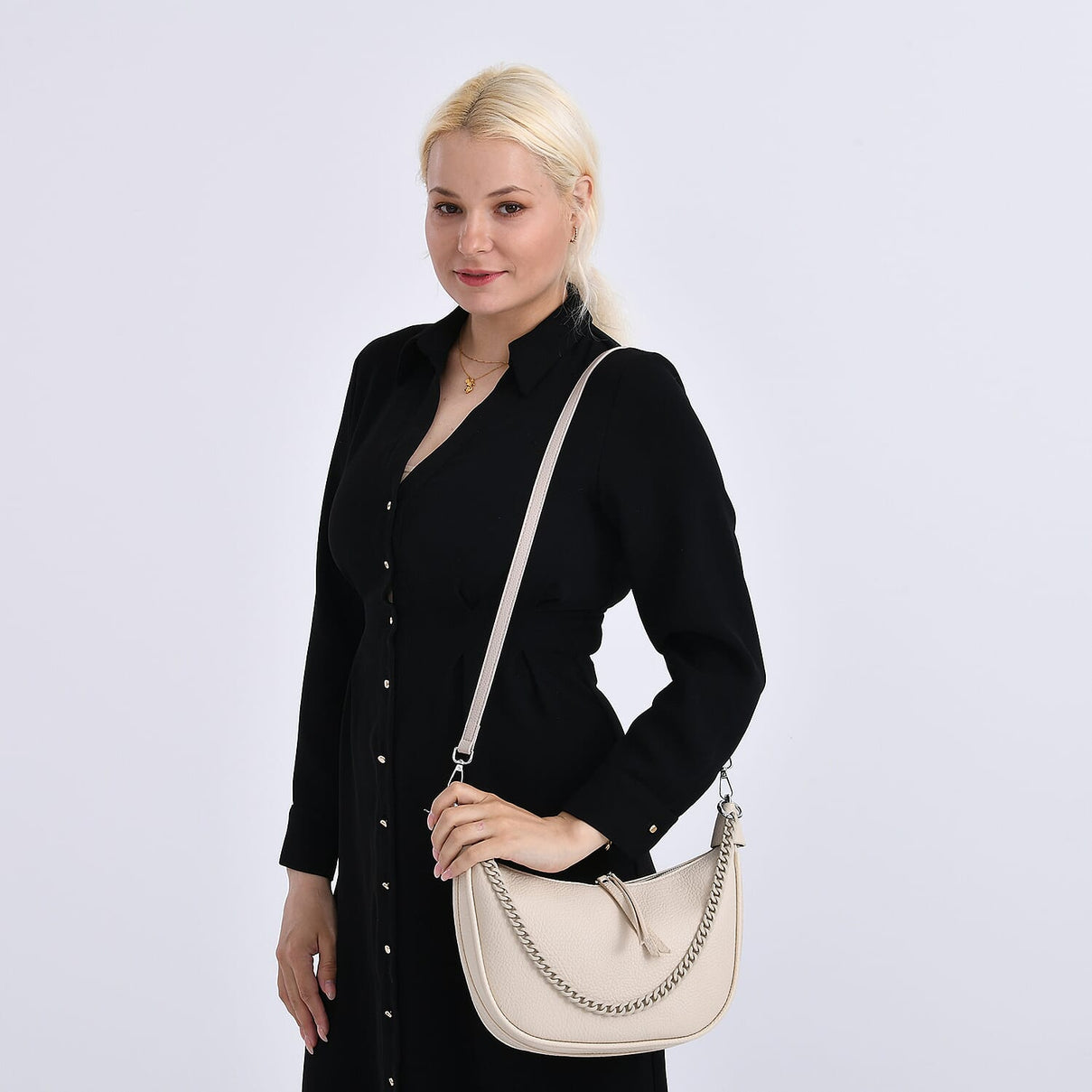 Casual Crescent Shoulder Bag - Cream V32489429 2
