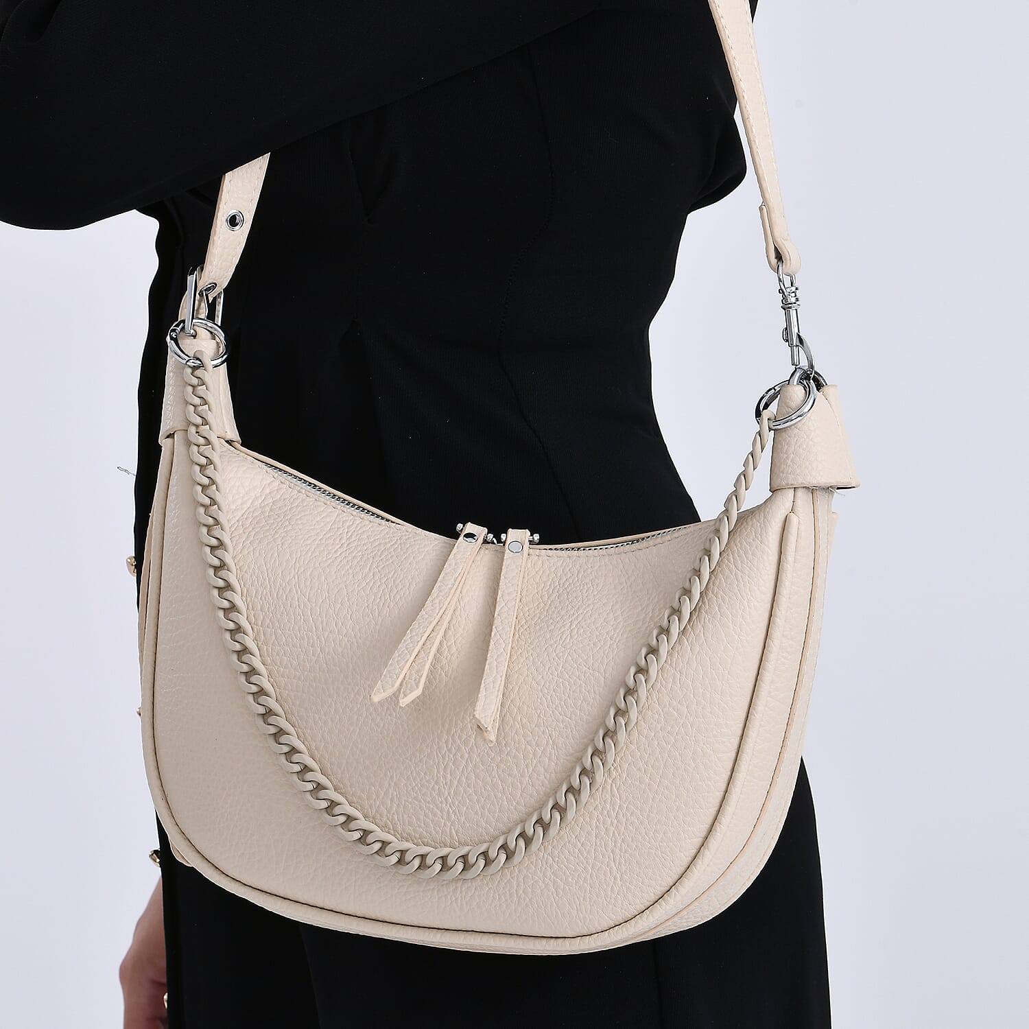 Casual Crescent Shoulder Bag - Cream V32489429 3