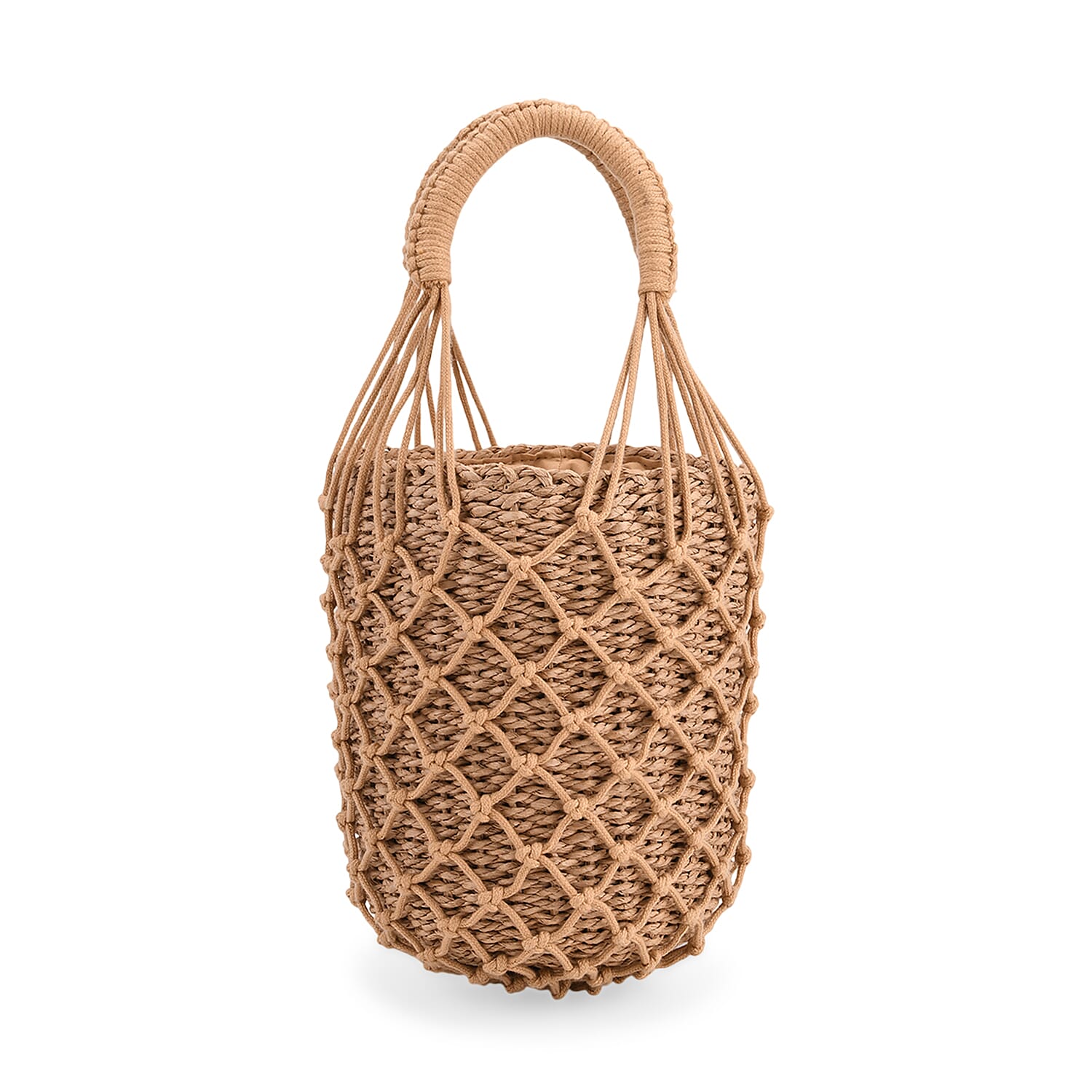 Bohemian Style Fishnet Bucket Bag - Khaki V32512928 0
