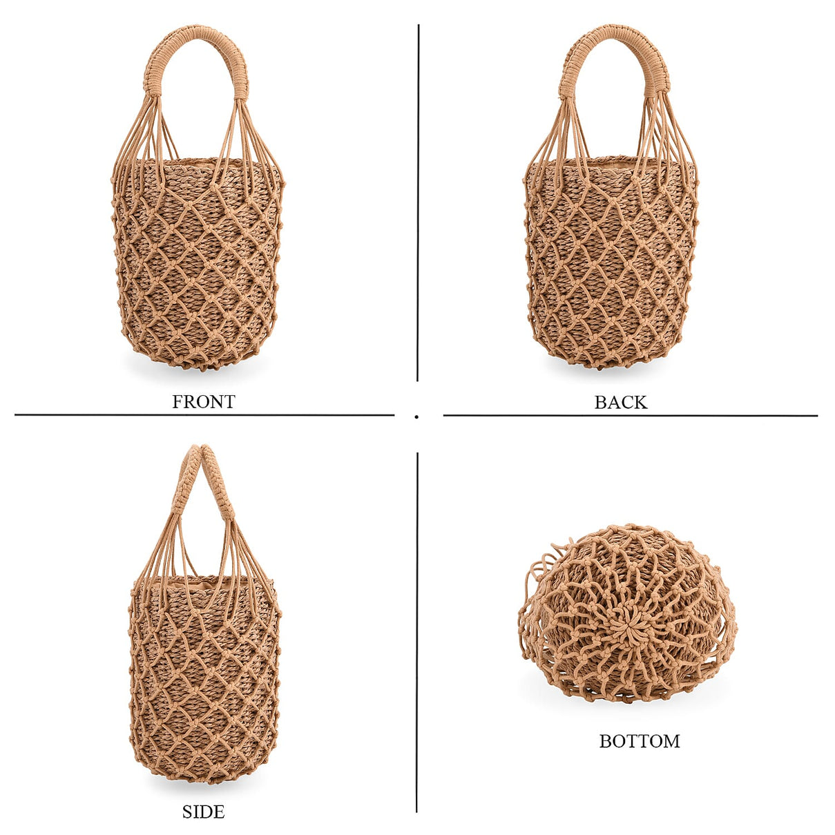 Bohemian Style Fishnet Bucket Bag - Khaki V32512928 4