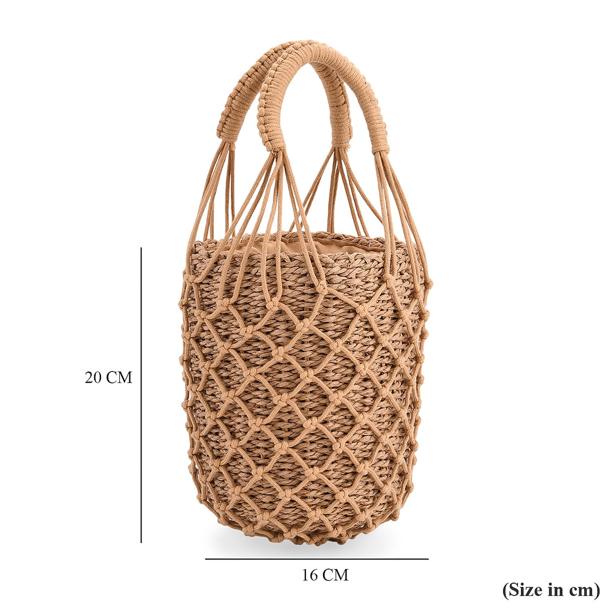 Bohemian Style Fishnet Bucket Bag - Khaki V32512928 6