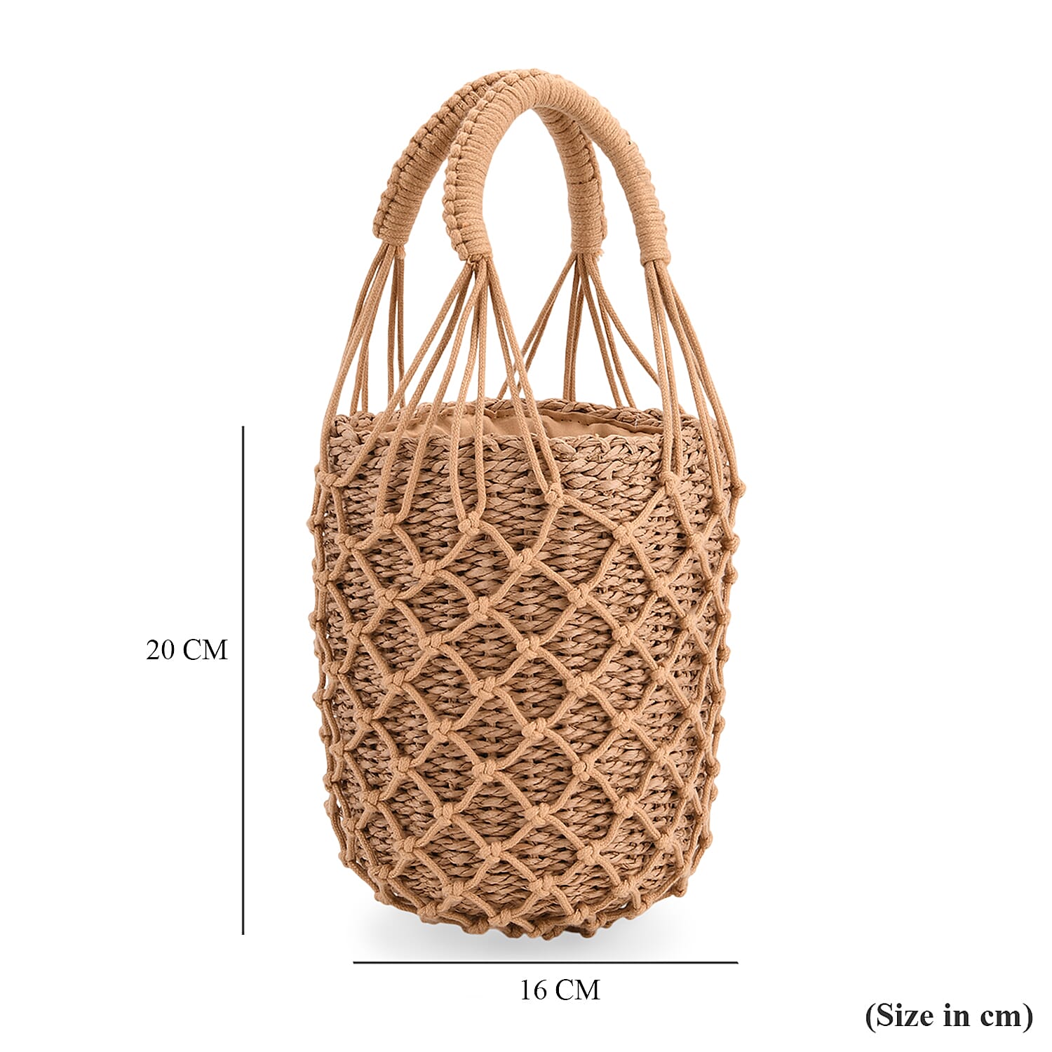 Bohemian Style Fishnet Bucket Bag - Khaki V32512928 6