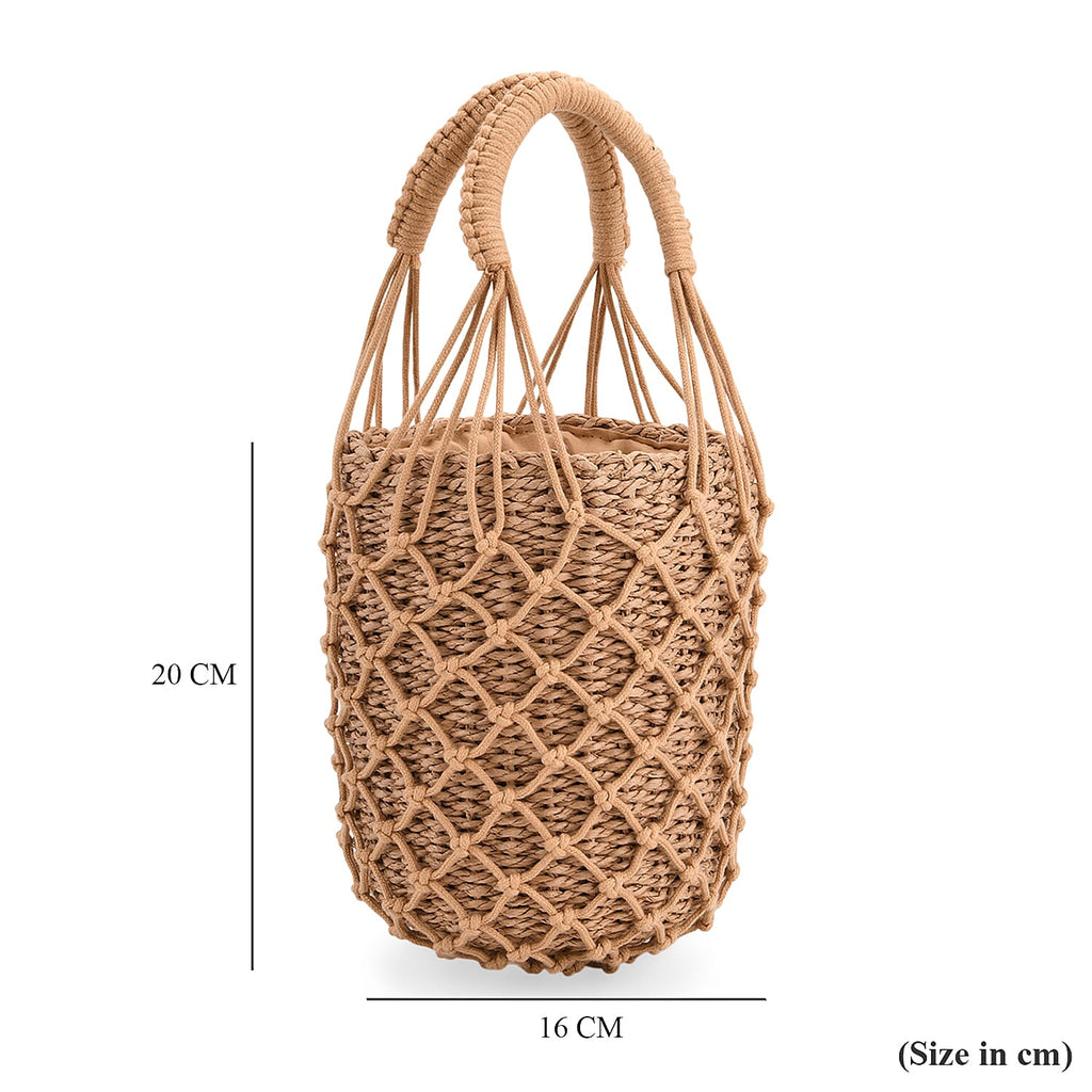 Showstopper - Bohemian Style Fishnet Bucket Bag - Khaki