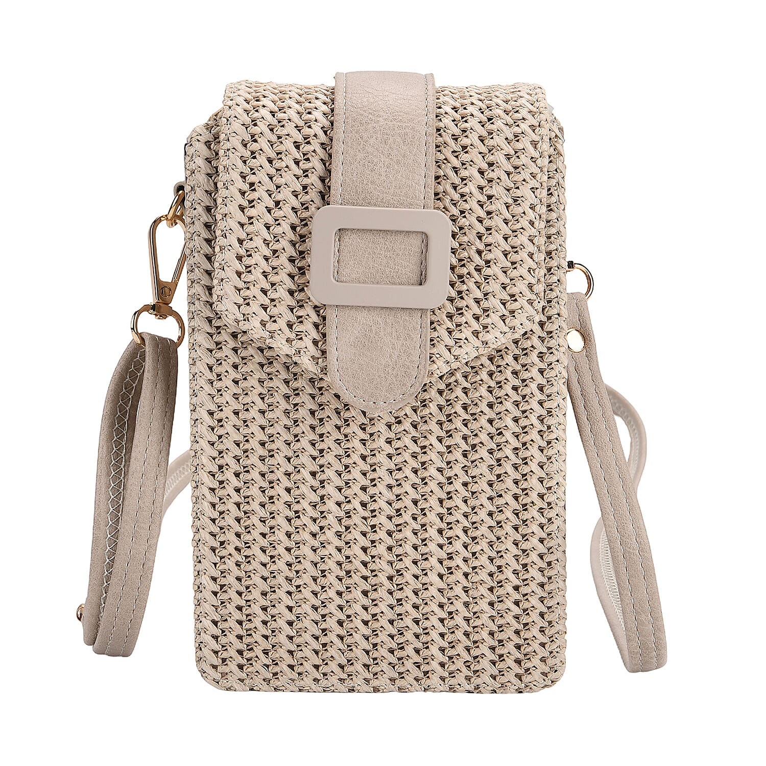 Boho Braided Texture Crossbody Bag with Buckle Flap - Khaki 8050586 0