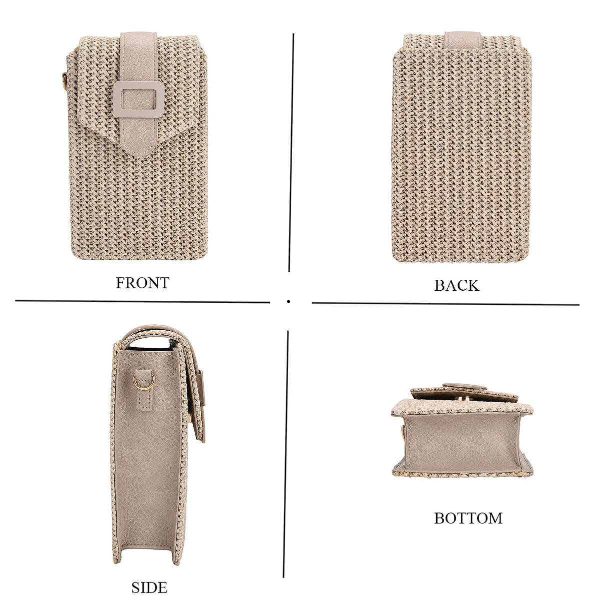 Boho Braided Texture Crossbody Bag with Buckle Flap - Khaki 8050586 4