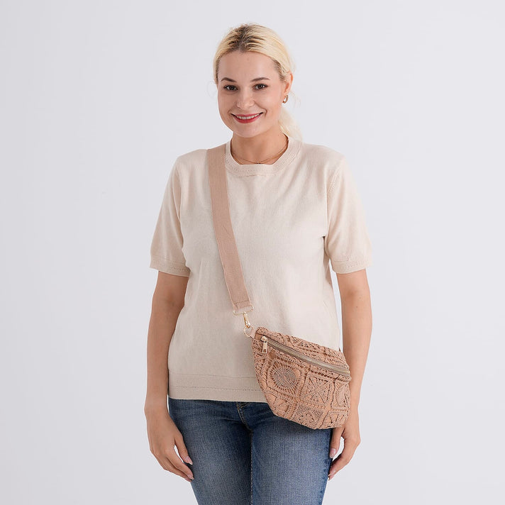 Crochet Crescent Sling Bag with Adjustable Strap - Beige 8504000 2