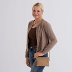 Genuine Leather Slim Crossbody Bag - Camel