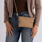 Genuine Leather Slim Crossbody Bag - Camel