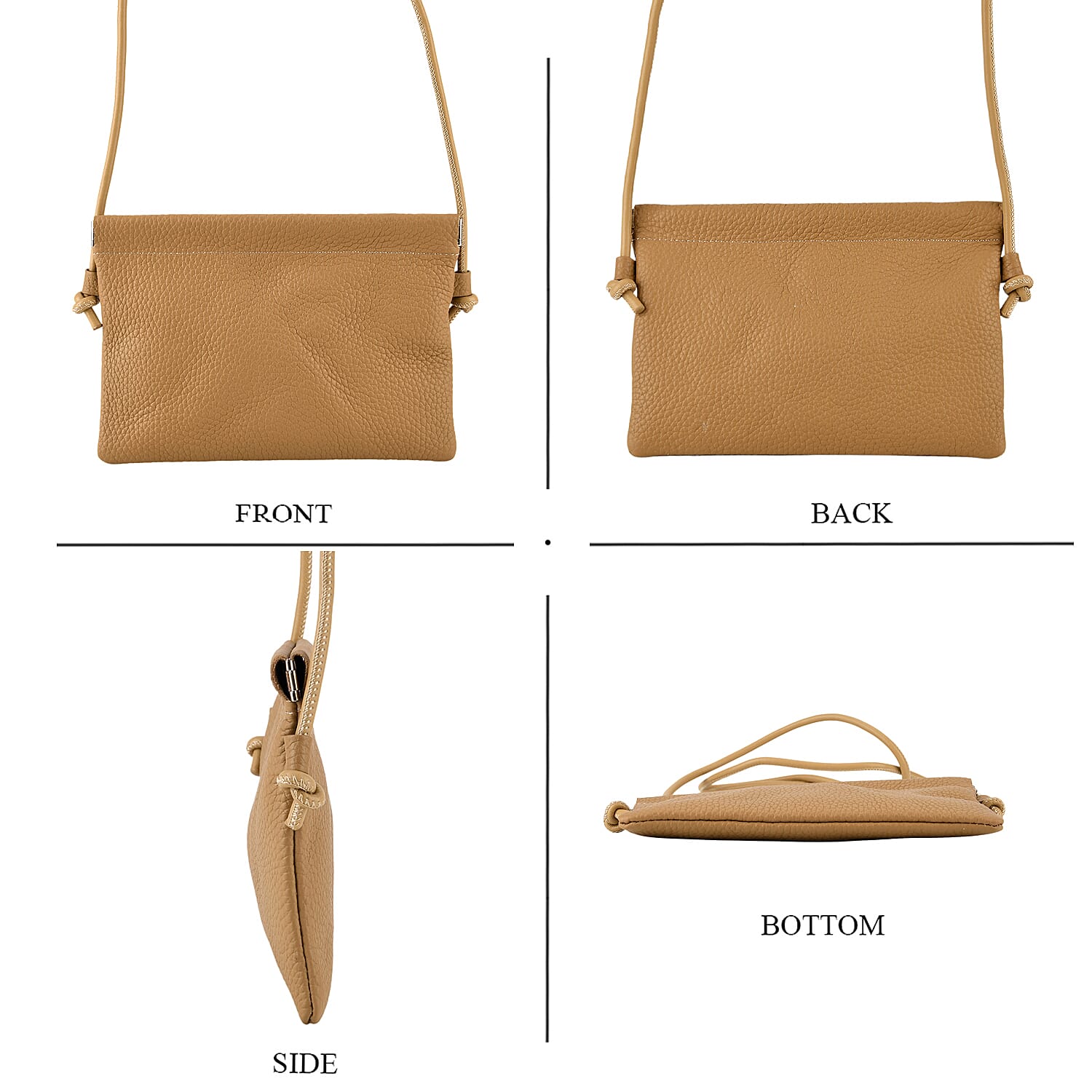 Genuine Leather Slim Crossbody Bag - Camel V32372694 5