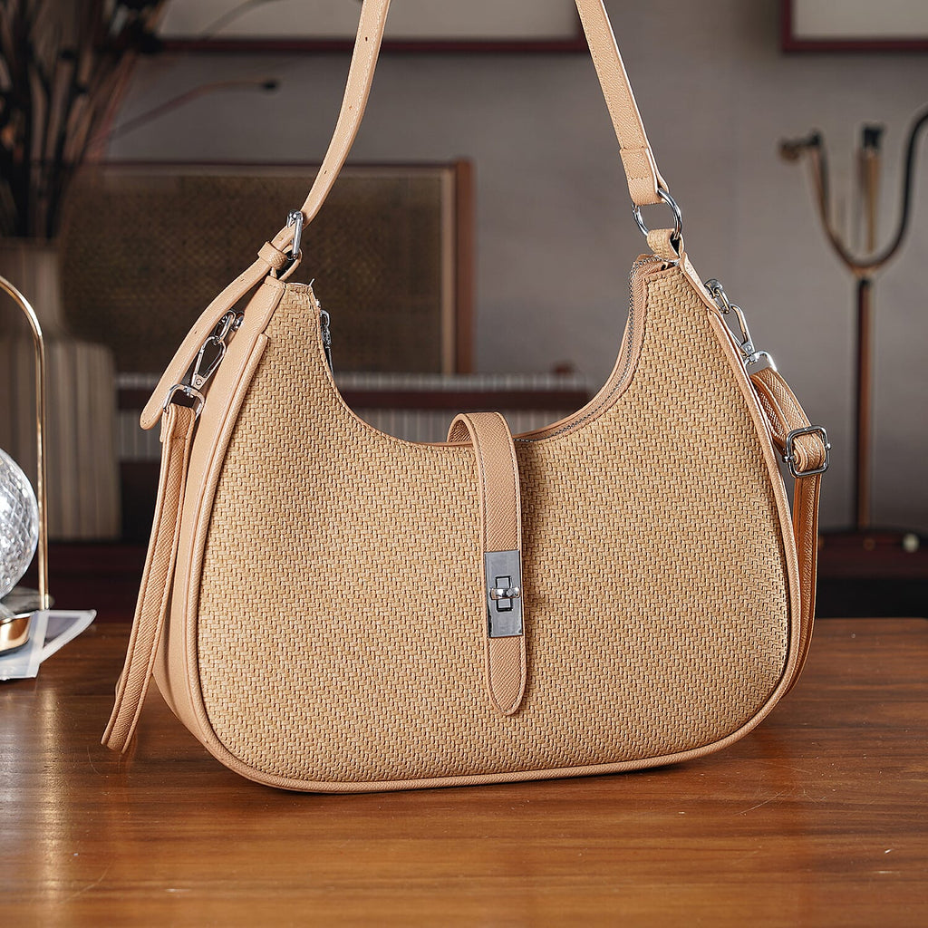 Elegant Hobo Shoulder Bag with Adjustable Strap - Tan