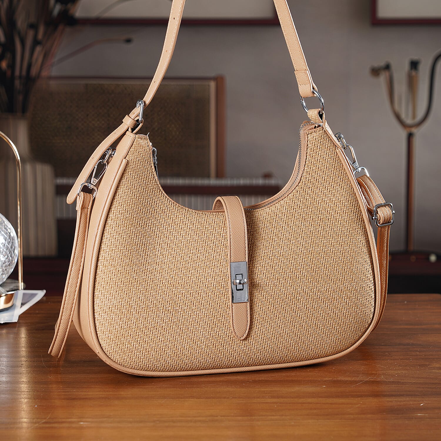 Elegant Hobo Shoulder Bag with Adjustable Strap - Tan V32490144 2