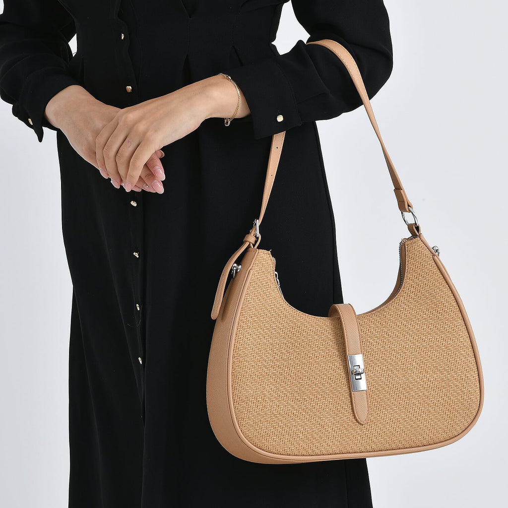 Elegant Hobo Shoulder Bag with Adjustable Strap - Tan