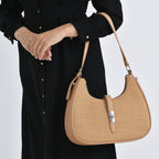 Elegant Hobo Shoulder Bag with Adjustable Strap - Tan