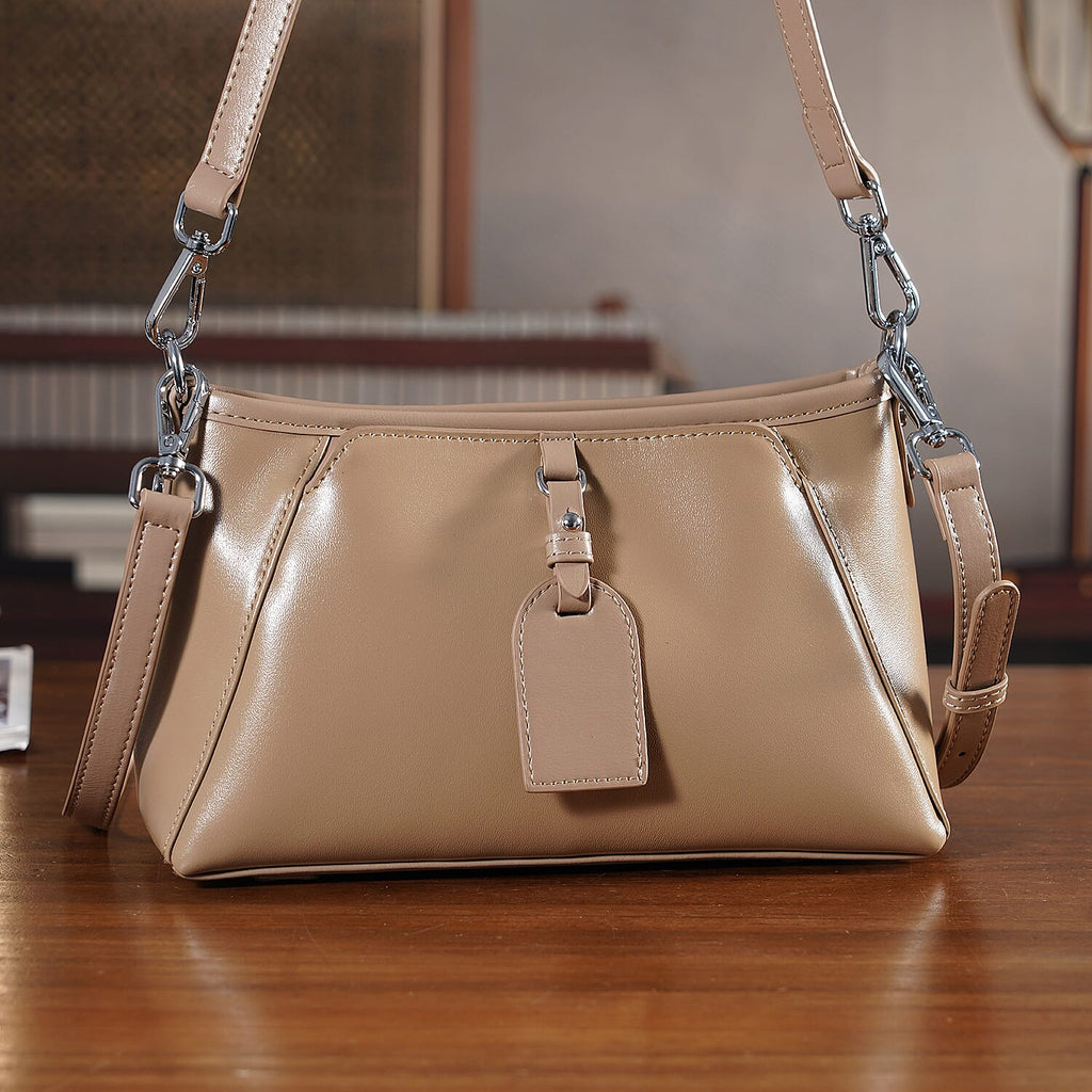 Limited Edition Designer Inspired - Premium Leather Shoulder Bag with Dual Interchangeable Straps - Khaki