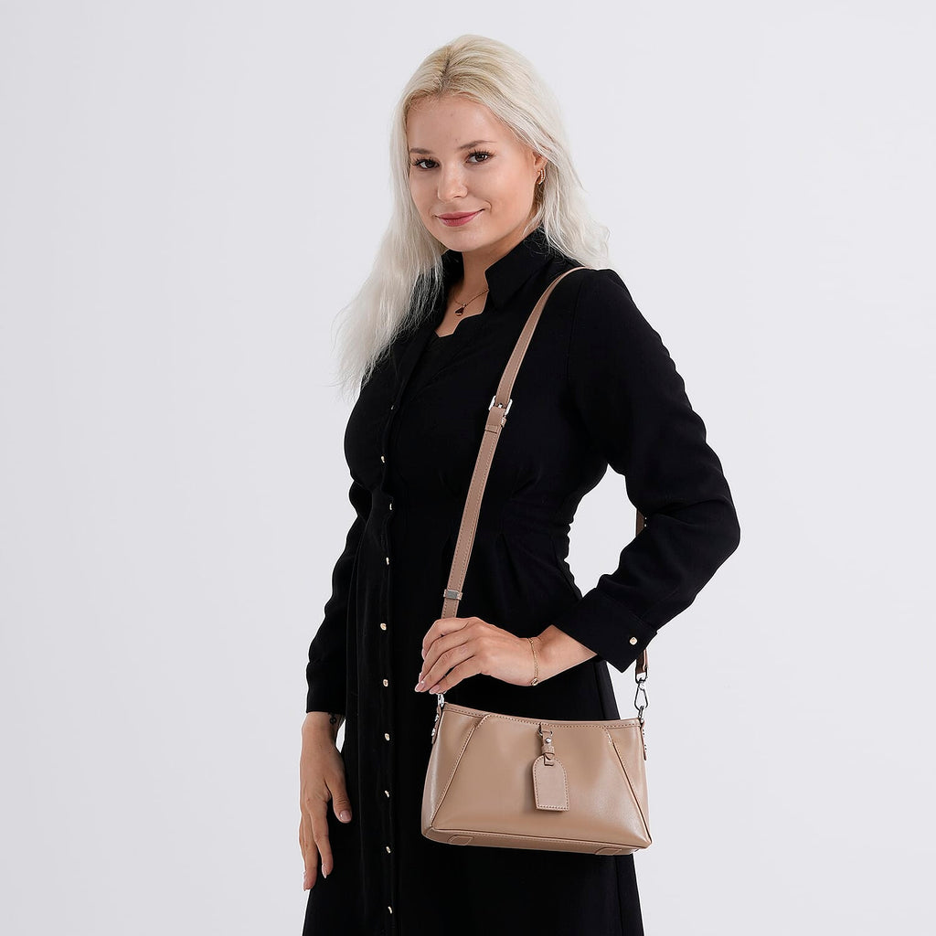 Limited Edition Designer Inspired - Premium Leather Shoulder Bag with Dual Interchangeable Straps - Khaki
