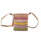 Multi-Colour Striped Crochet Messenger Crossbody Bag - Brown
