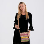 Multi-Colour Striped Crochet Messenger Crossbody Bag - Brown