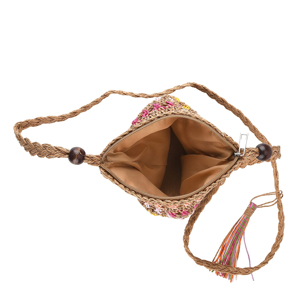 Multi-Colour Striped Crochet Messenger Crossbody Bag - Brown V32515683 6