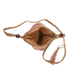 Multi-Colour Striped Crochet Messenger Crossbody Bag - Brown