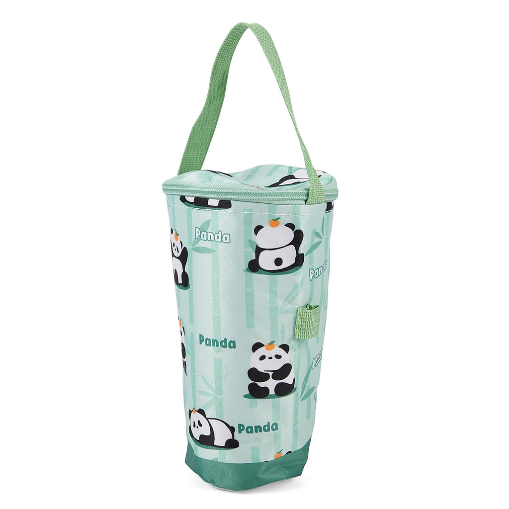 Cute Cartoon Print Insulated Tumbler Travel Mug Bag with Handle & Straw Hole - Light Green