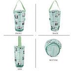 Cute Cartoon Print Insulated Tumbler Travel Mug Bag with Handle & Straw Hole - Light Green