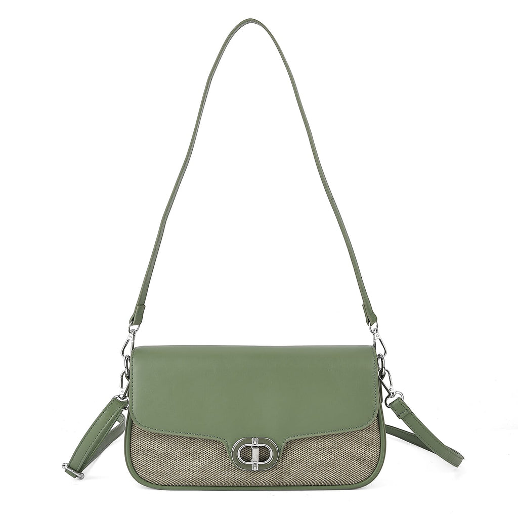 Designer Inspired - Convertible Dual-Strap Convertible Baguette Crossbody & Shoulder Bag - Basil Green