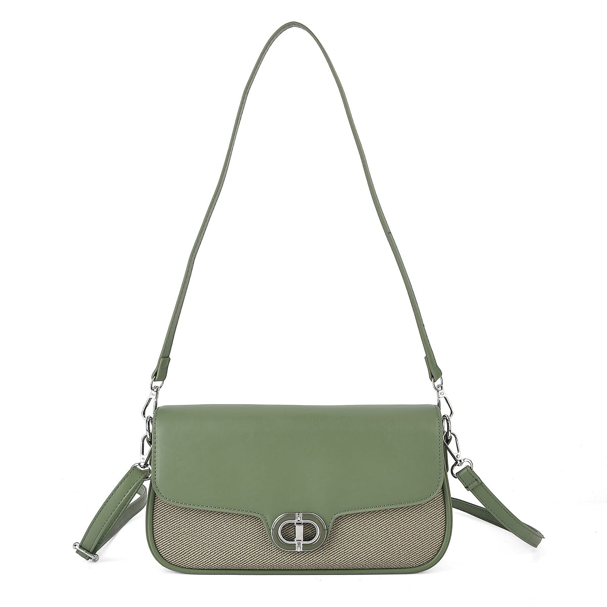 Designer Inspired - Convertible Dual-Strap Convertible Baguette Crossbody &amp; Shoulder Bag - Basil Green V32537241 0