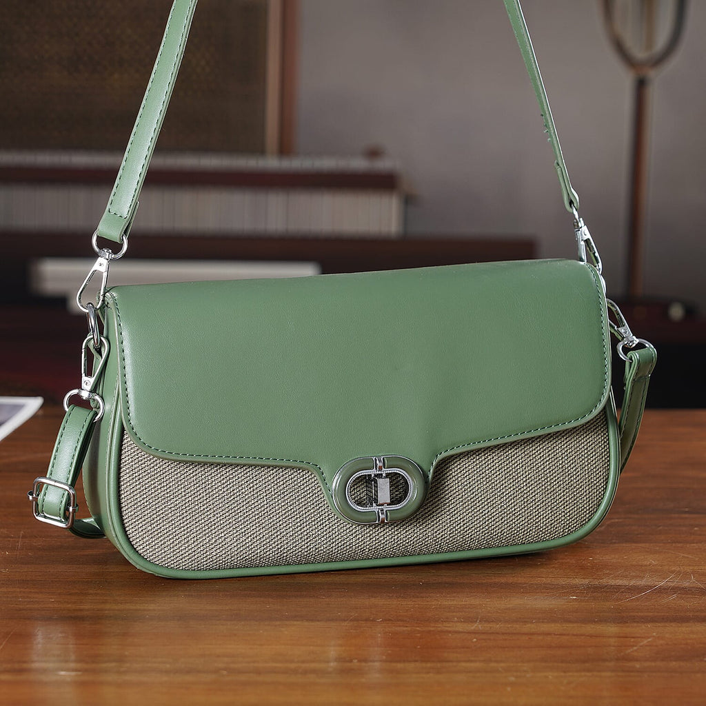 Designer Inspired - Convertible Dual-Strap Convertible Baguette Crossbody & Shoulder Bag - Basil Green