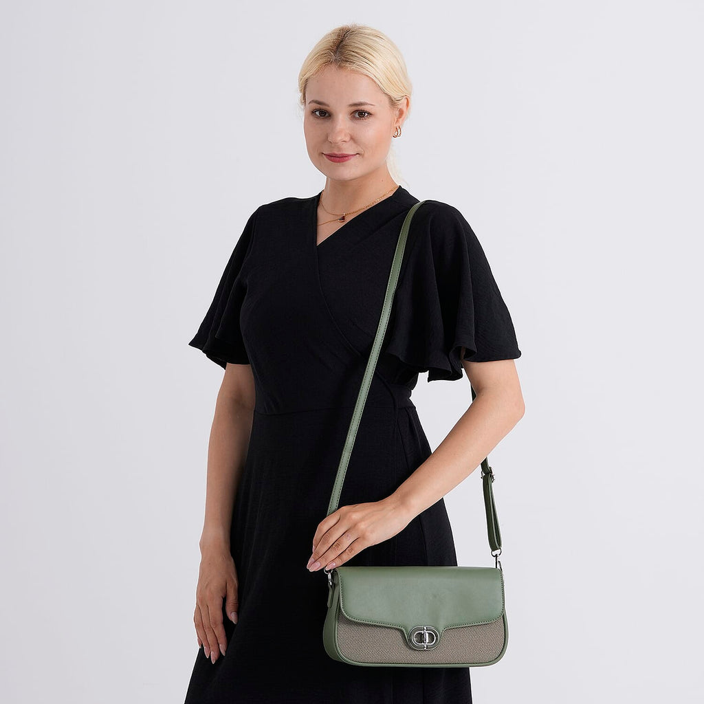 Designer Inspired - Convertible Dual-Strap Convertible Baguette Crossbody & Shoulder Bag - Basil Green
