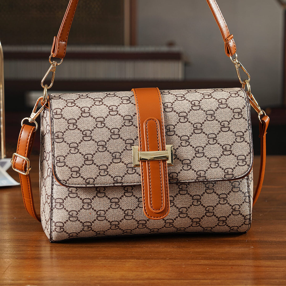 Monogram Pattern Crossbody Bag - Light Khaki 8202720 2