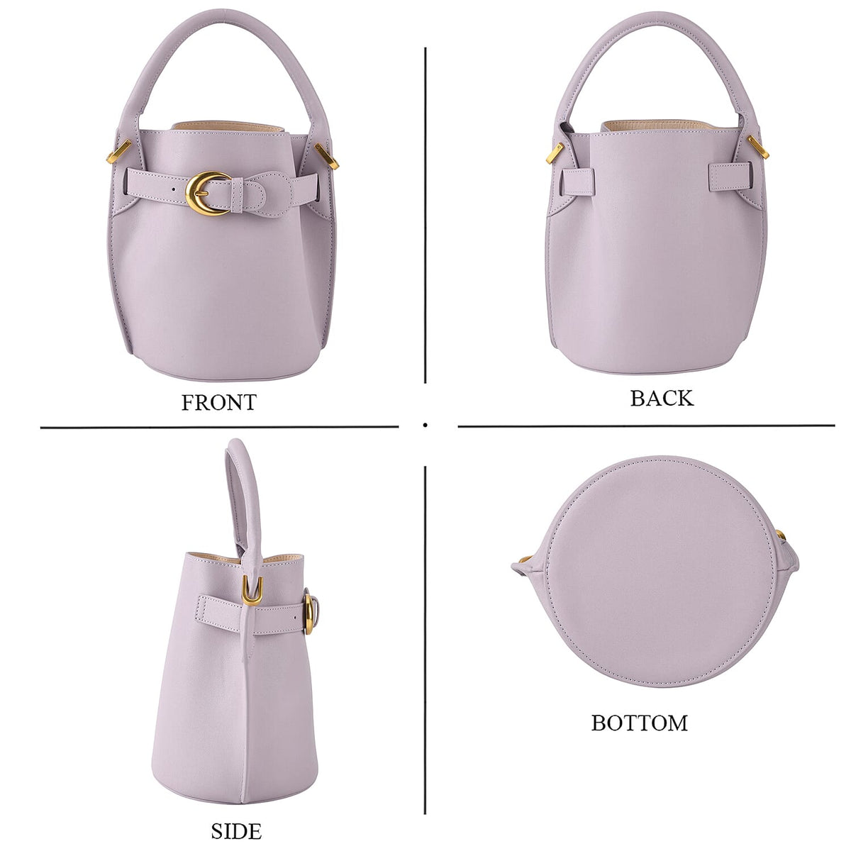 Designer Inspired Finest Italian Leather Bucket Bag with Internal Drawstring Pouch &amp; Shoulder Strap - Lilac V32645361 6