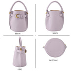 Designer Inspired Genuine Leather Bucket Bag with Internal Drawstring Pouch & Shoulder Strap - Light Purple