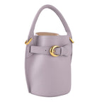 Designer Inspired Genuine Leather Bucket Bag with Internal Drawstring Pouch & Shoulder Strap - Light Purple