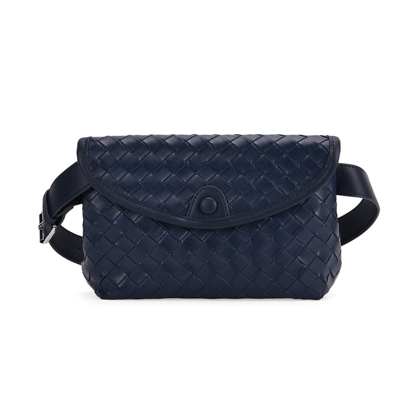 Elegant Intrecciato Crossbody Bag with Adjustable Strap - Navy