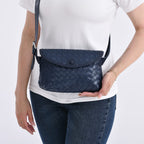 Elegant Intrecciato Crossbody Bag with Adjustable Strap - Navy