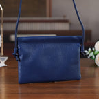 Genuine Leather Slim Crossbody Bag - Blue