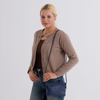 Genuine Leather Slim Crossbody Bag - Blue