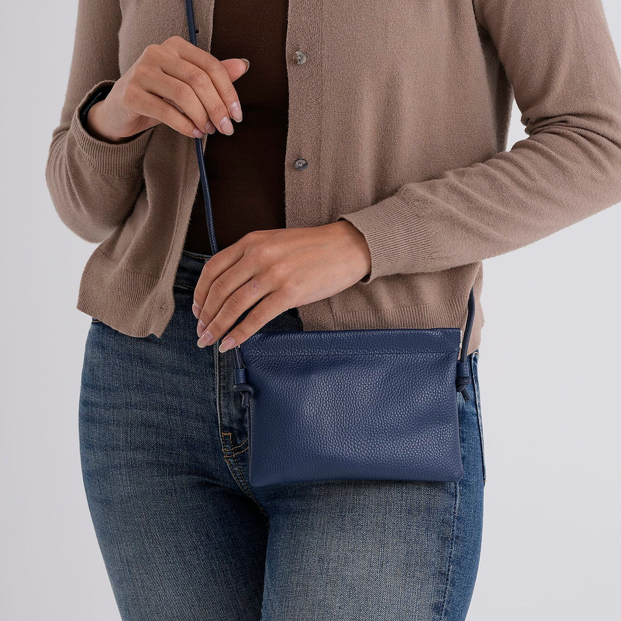 Genuine Leather Slim Crossbody Bag - Blue 8413805 4