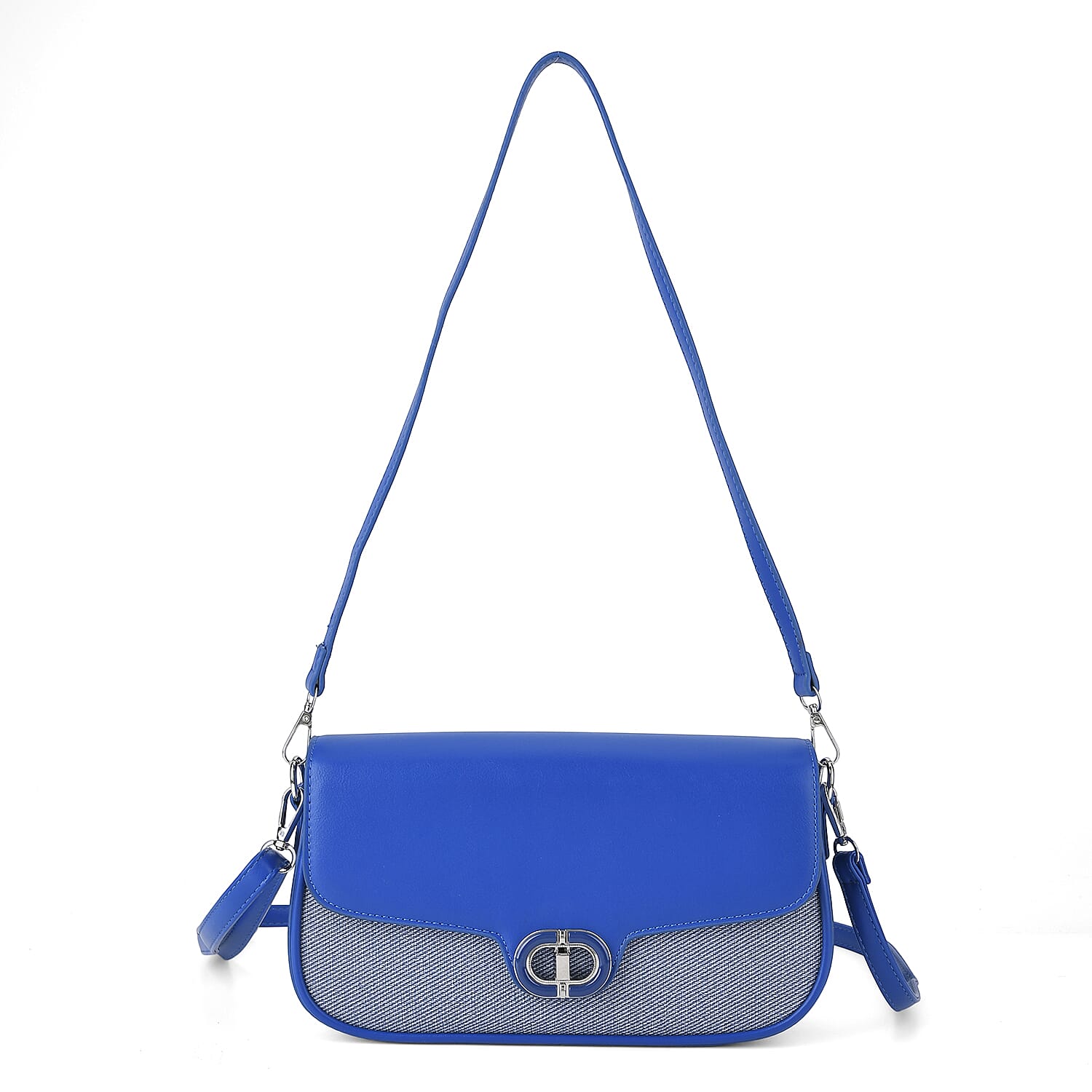 Designer Inspired - Convertible Dual-Strap Convertible Baguette Crossbody &amp; Shoulder Bag - Navy Blue V32514186 0