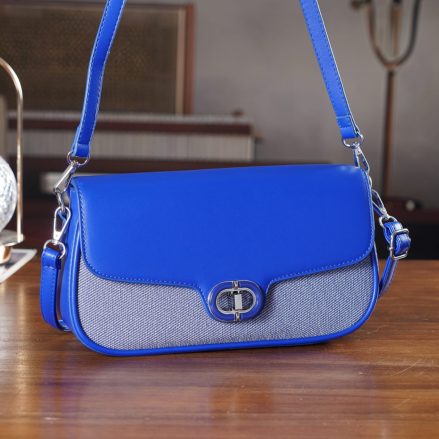 Designer Inspired - Convertible Dual-Strap Convertible Baguette Crossbody &amp; Shoulder Bag - Navy Blue V32514186 2