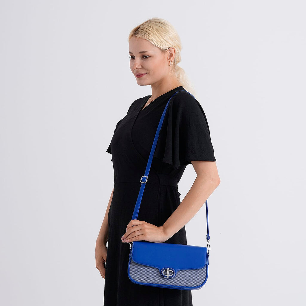 Designer Inspired - Convertible Dual-Strap Convertible Baguette Crossbody & Shoulder Bag - Navy Blue