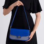 Designer Inspired - Convertible Dual-Strap Convertible Baguette Crossbody & Shoulder Bag - Navy Blue
