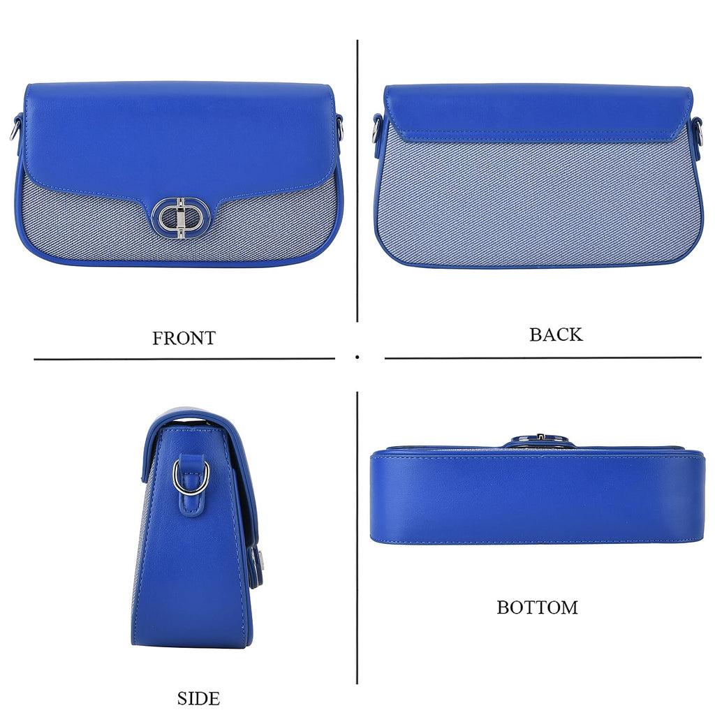 Designer Inspired - Convertible Dual-Strap Convertible Baguette Crossbody & Shoulder Bag - Navy Blue