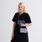 Designer-Inspired RFID-Protected Flower & Fish Print Shoulder Bag  with a Magnetic Detachable Wallet - Chain Strap included - Koi & Lotus