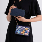 Designer-Inspired RFID-Protected Flower & Fish Print Shoulder Bag  with a Magnetic Detachable Wallet - Chain Strap included - Koi & Lotus