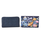 Designer-Inspired RFID-Protected Flower & Fish Print Shoulder Bag  with a Magnetic Detachable Wallet - Chain Strap included - Koi & Lotus